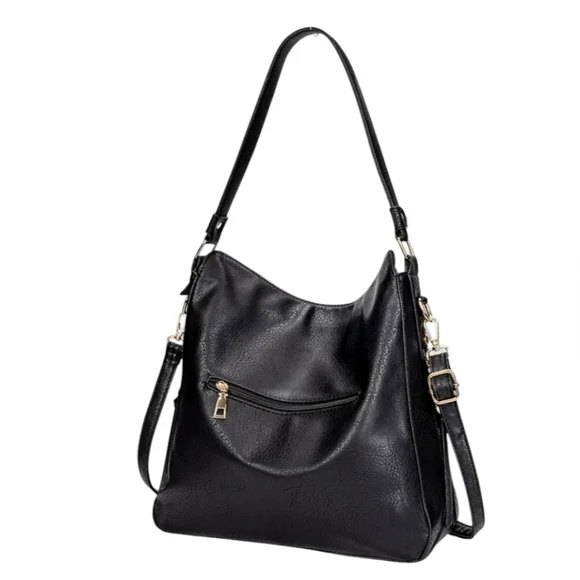 Black Vegan Leather Crossbody Shoulder Bag  NWT - Picture 3 of 12